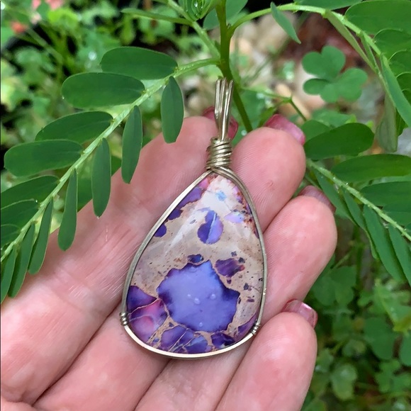 None Jewelry - Sterling Silver Wire Purple/Brown Stone Pendant